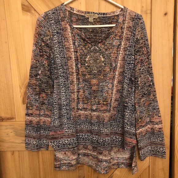 ONE WORLD Tops - ONE WORLD Multicolor Patterned Long Sleeve Top Women’s S